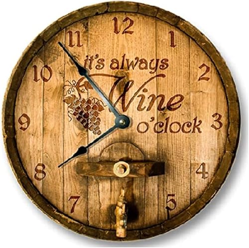 Miniatura 3 de ArogGeld Its Wine O'clock - Reloj de pared con tapa de barril impreso de madera, vintage, silencioso, no 10 pulgadas, funciona con pilas, redondo,