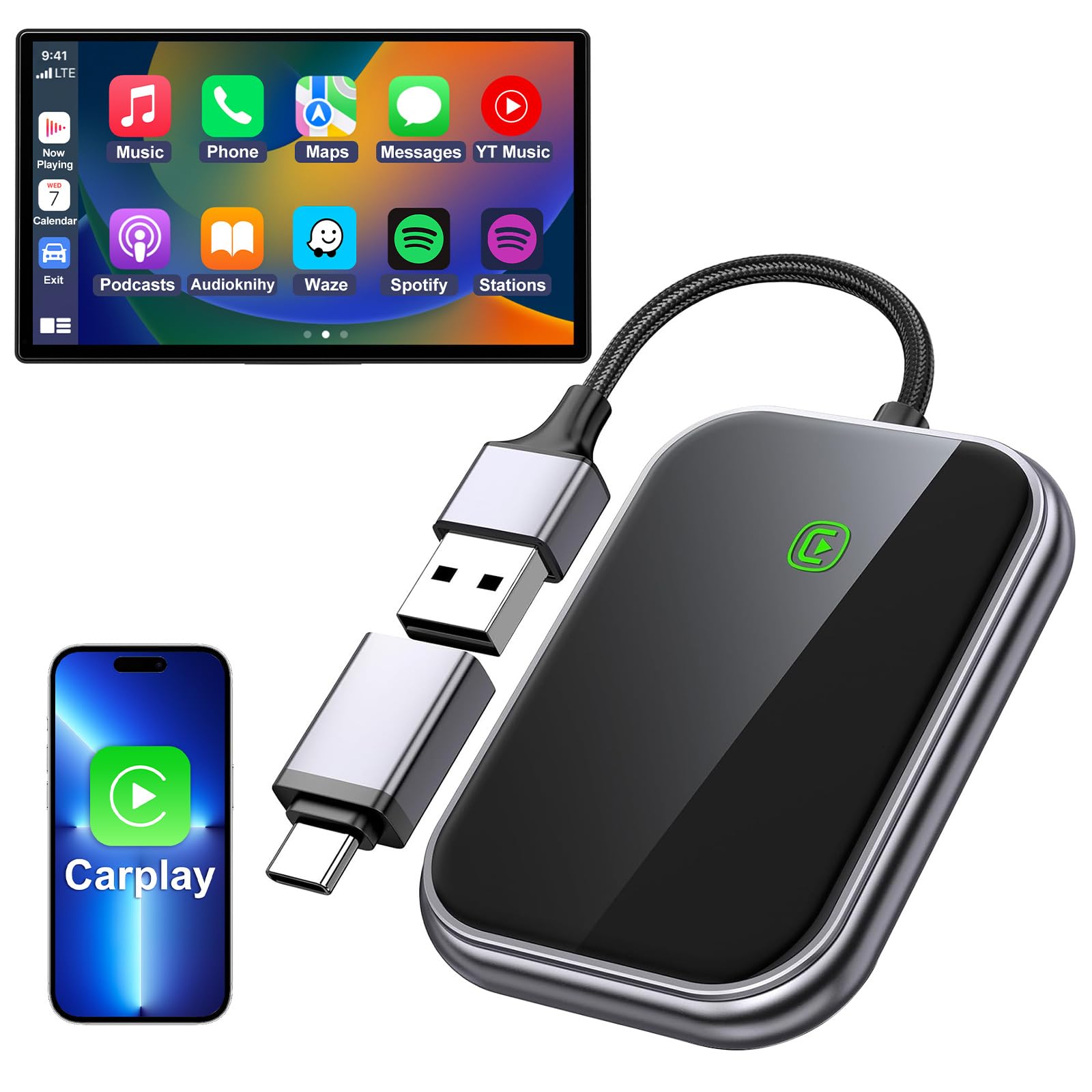 Wireless CarPlay Adapter - Fast & Stable Connection for Carplay Wireless Adapter Convert Factory Wired to Wireless CarPlay Dongle Plug & Play Car Play Fit for iPhone iOS 10+ (Grey)-image-6