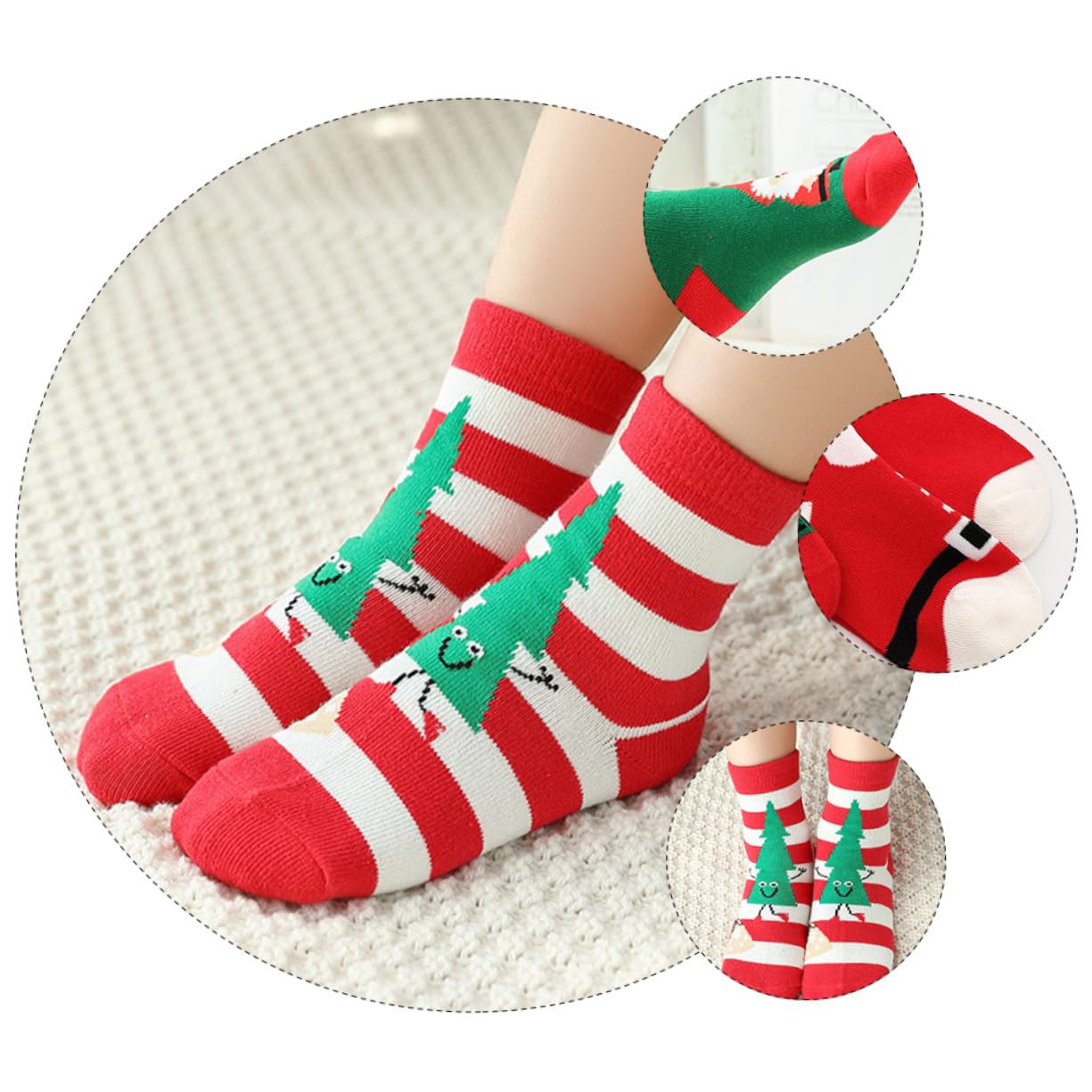 5paia Calze di Natale in Cotone Calze Medie Calde Disegni Animati di Calzini Unisex per Autunno e Inverno