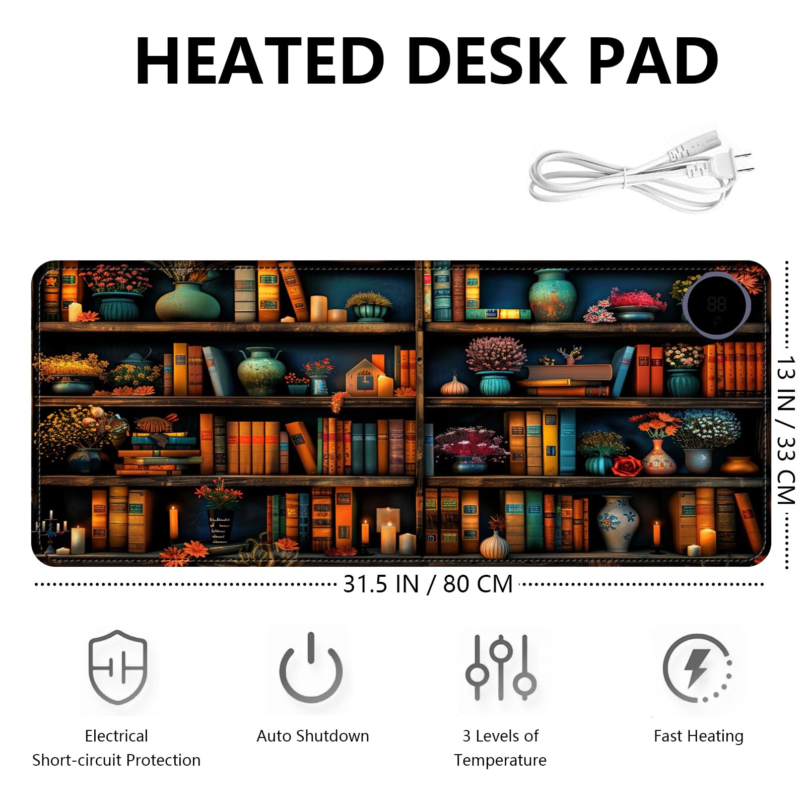 Tapis de souris chauffant avec 3 niveaux de chauffage et arrêt automatique de 3 heures, tapis de souris pour réchauffer les mains au bureau, à la maison, grand tapis de bureau sûr, chauffe-mains