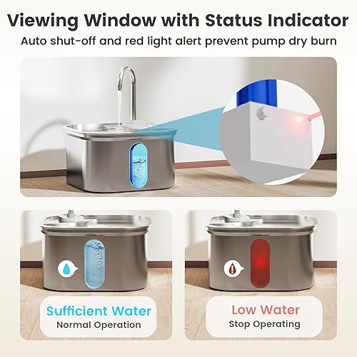 Miniatura 3 de Fuente de agua para gatos de acero inoxidable, dispensador de agua automático silencioso para perros, apagado automático seguro, fuente de agua