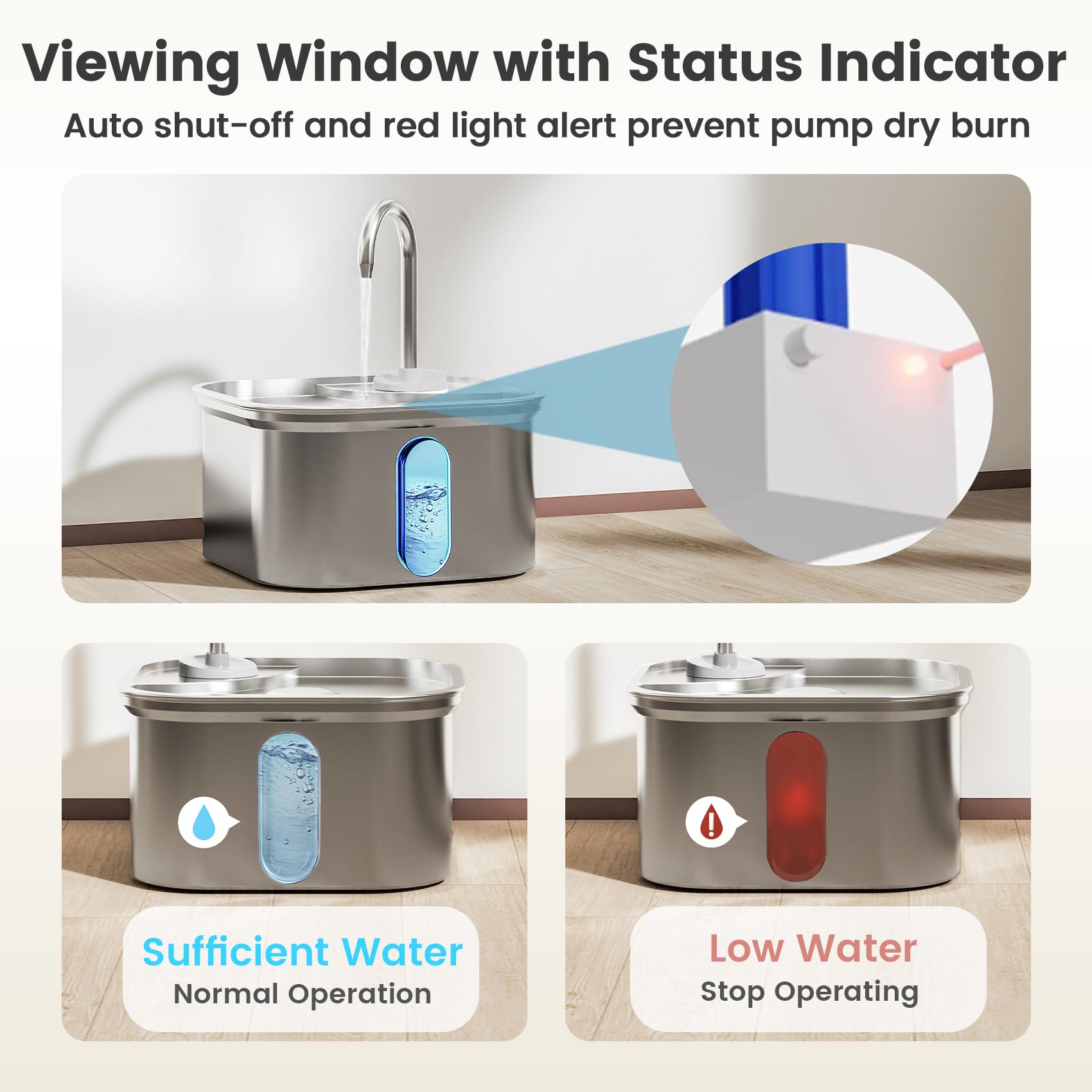 Fuente de Agua para Gatos, Acero Inoxidable, 3,2 L, dispensador de Agua automático silencioso para Perros, Apagado automático Seguro, Fuente de Agua Cuadrada Grande para Gatos de Interior