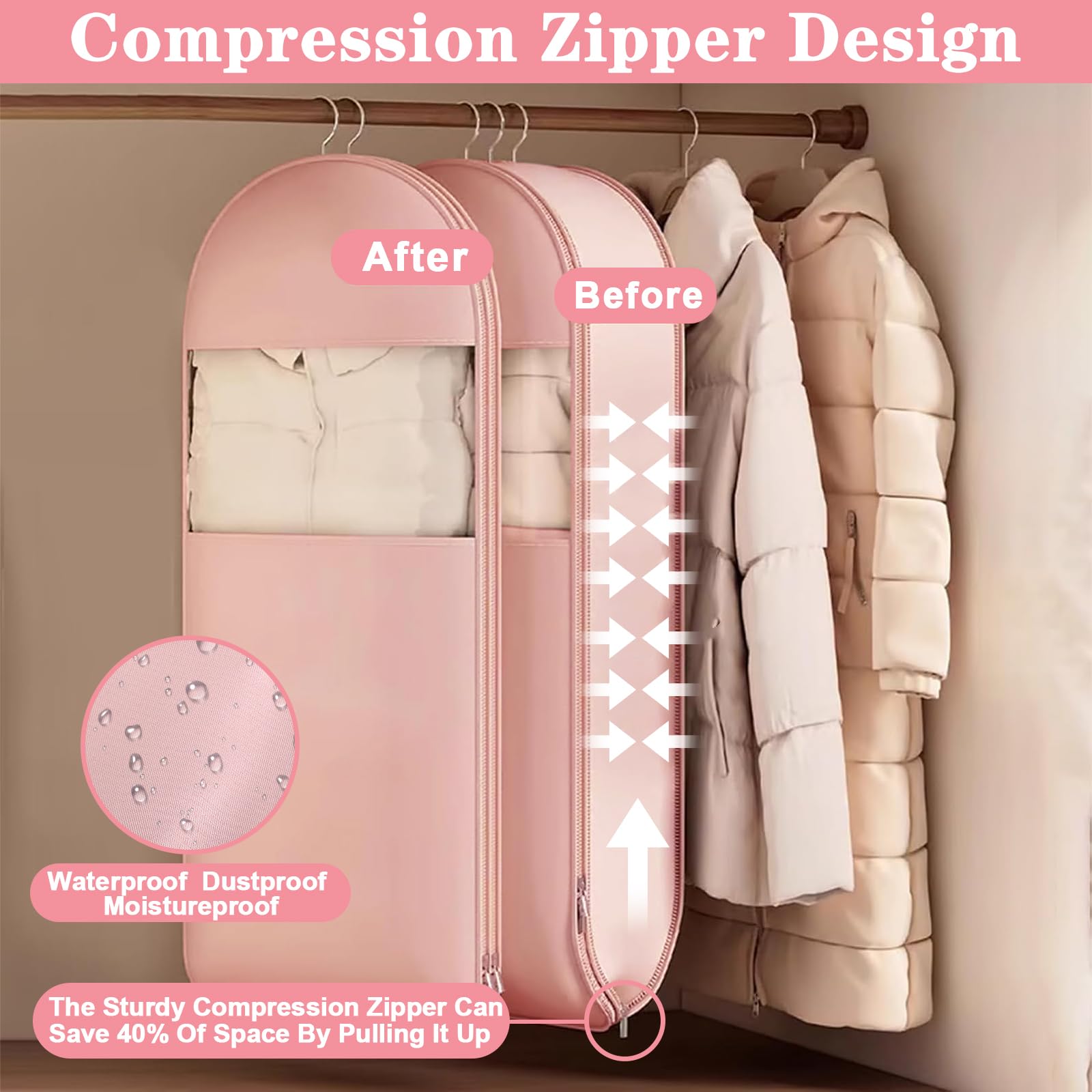 Sac à Vêtements Compressible Suspendu - Gain De Place 40%, Housse Anti-poussière Pour Manteaux, Costumes | Taille S/M/L