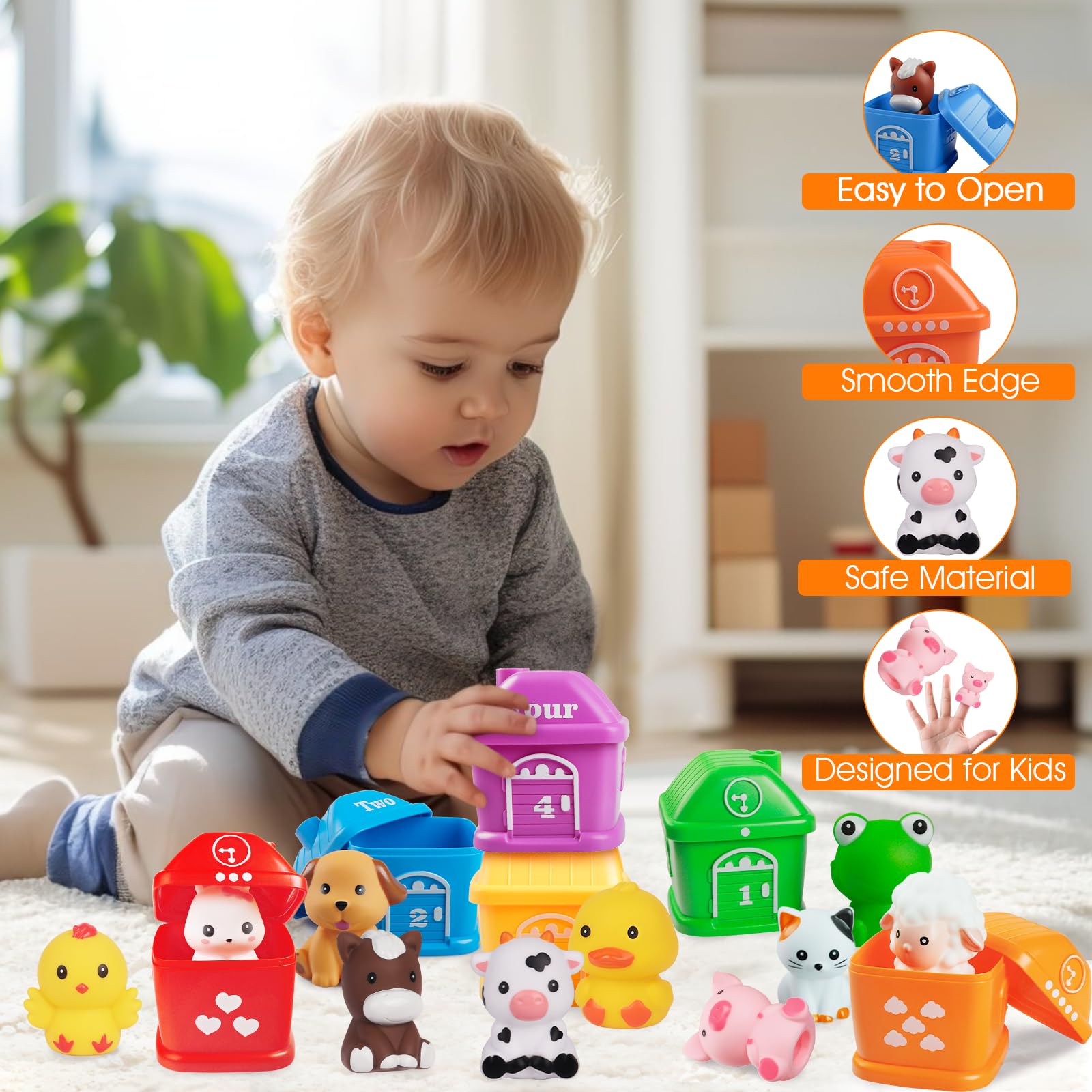 Giocattoli Montessori per l'apprendimento dei bambini, Set di Fattoria con Animali 4 in 1 per Bambini in Età Prescolare 1-3 anni, Set di Verdure, Trattore con Rimorchio, Regalo per Ragazzi e Ragazze