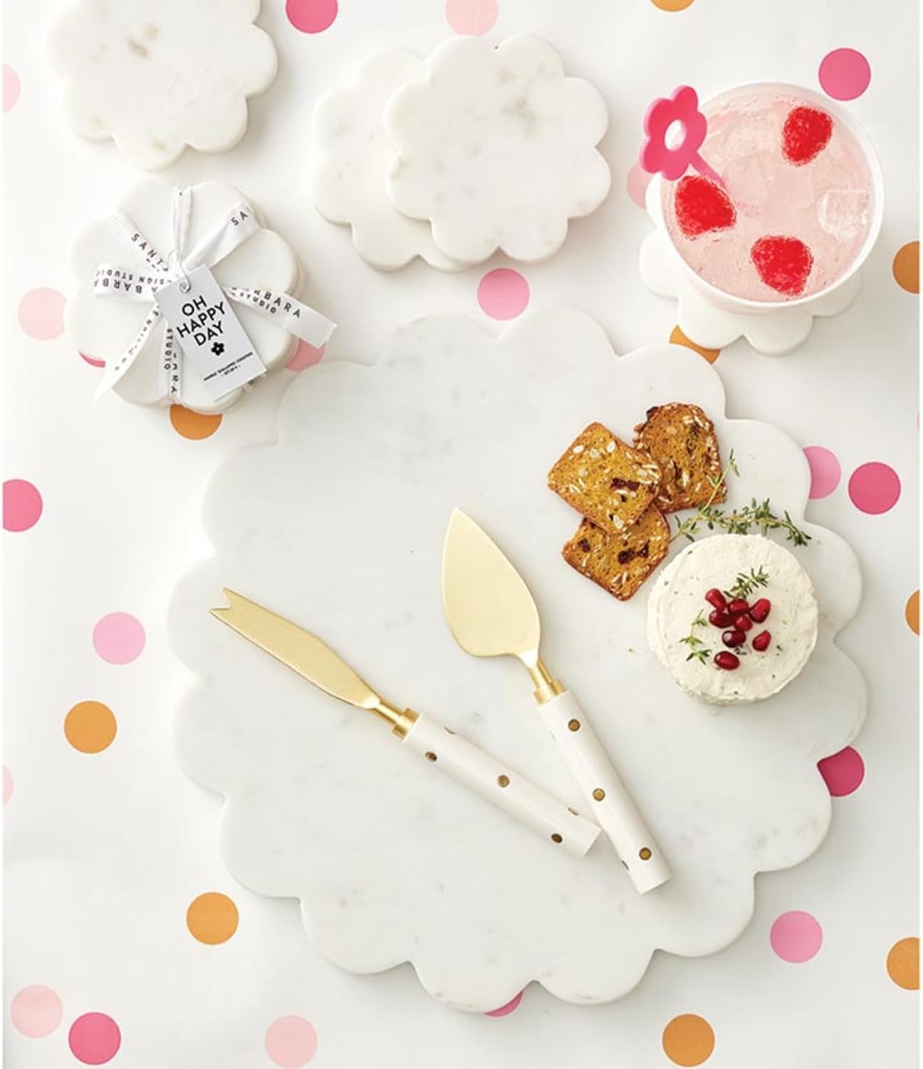 Santa Barbara Design Studio Marble Charcuterie Boards Cheese Board Round Scalloped Cutting Board, 12" Diameter, White