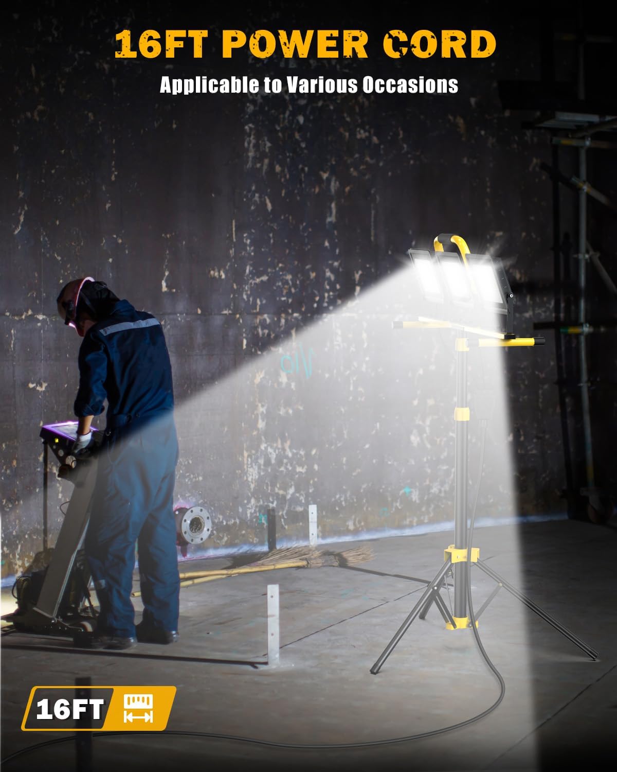 Upgraded LED Work Lights with Stand, 21000 Lumen 3-Head Adjustable Work Light, IP66 Waterproof Construction Tripod Light, Foldable & Portable Work Lights for Garage, Job Site, Outdoor Use - Image 6