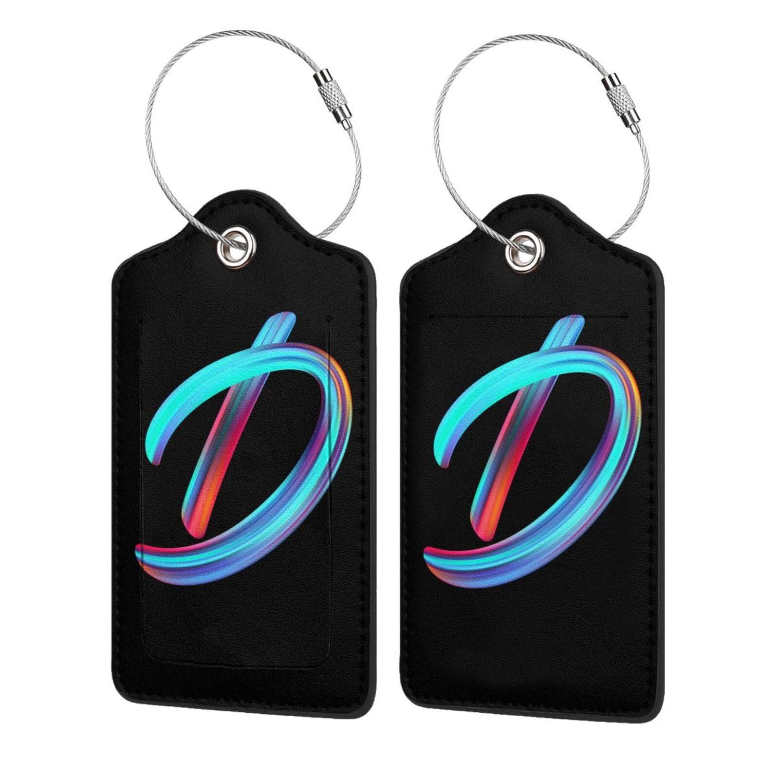 2 Pack Initial Luggage Tags for Suitcase, Colorful Letter Design Cruise Name Bag Tags, Novelty Baggage Identifiers with Full Privacy Cover, Leather ID