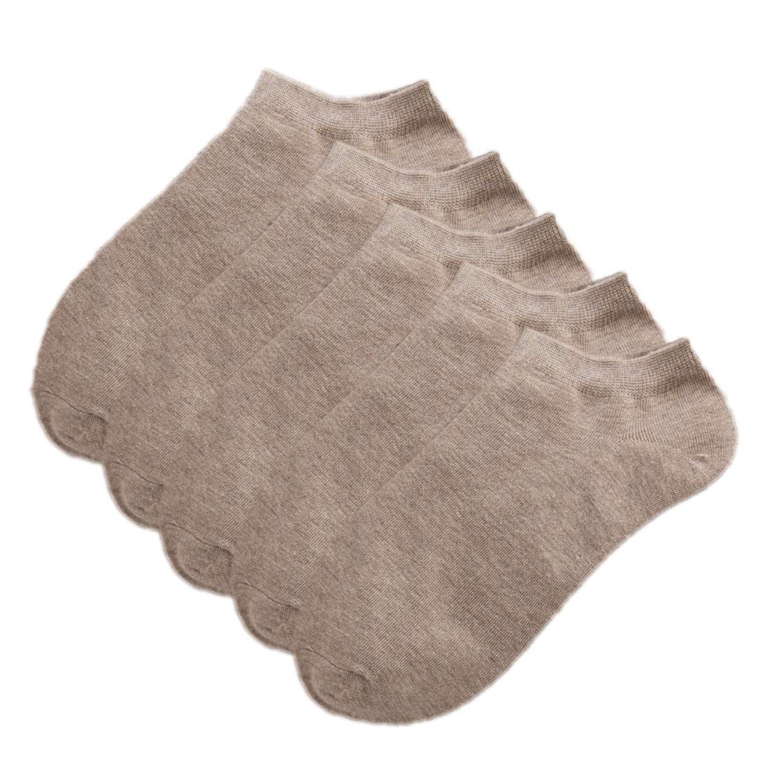 Hamjax Womens Invisible Socks Casual Low Cut Ankle Socks, 5 Pairs, Light Brown