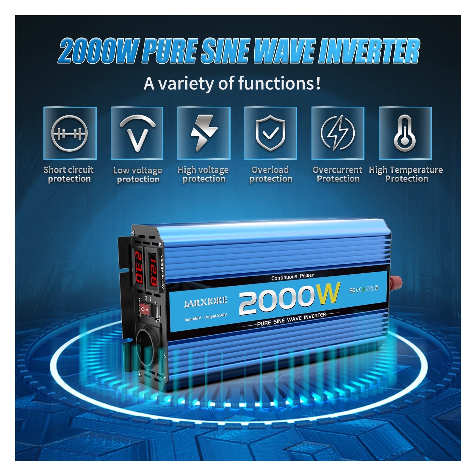 Falownik 12 V 220 V czysty sinus 12 V 24 V 220 V napięcie 4000 W/3000 W/2000 W DC 12 V 24 V transformator czysty sinusoidalny falownik solarny LED (3000 W, 24 V-230 V-EUROPE)