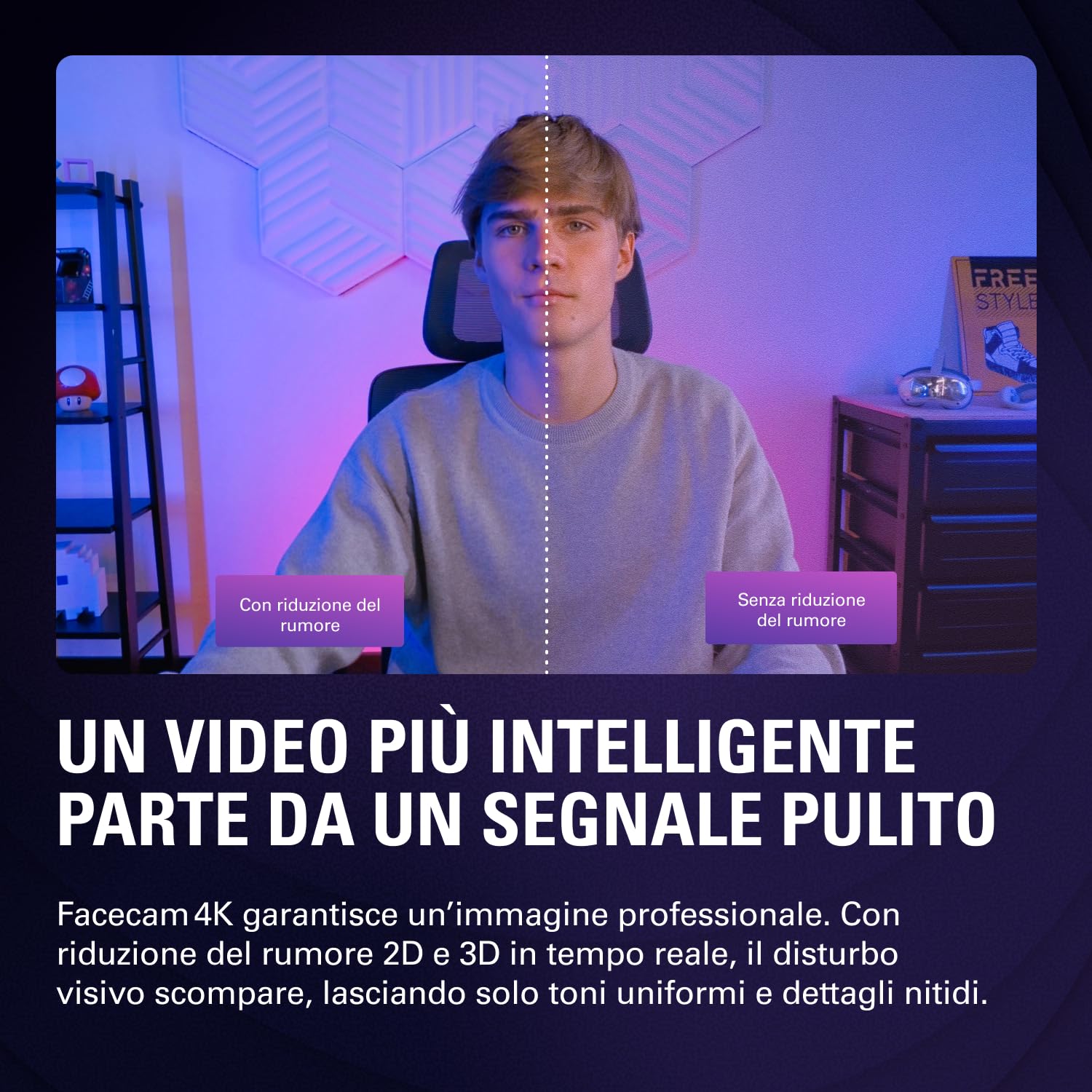 Elgato Facecam 4K - webcam da studio 4K60, controllo in stile DSLR, effetti cinematografici, filtri per obiettivo da 49 mm, video non compresso, area di messa a fuoco ottimizzata | USB-C per PC e Mac