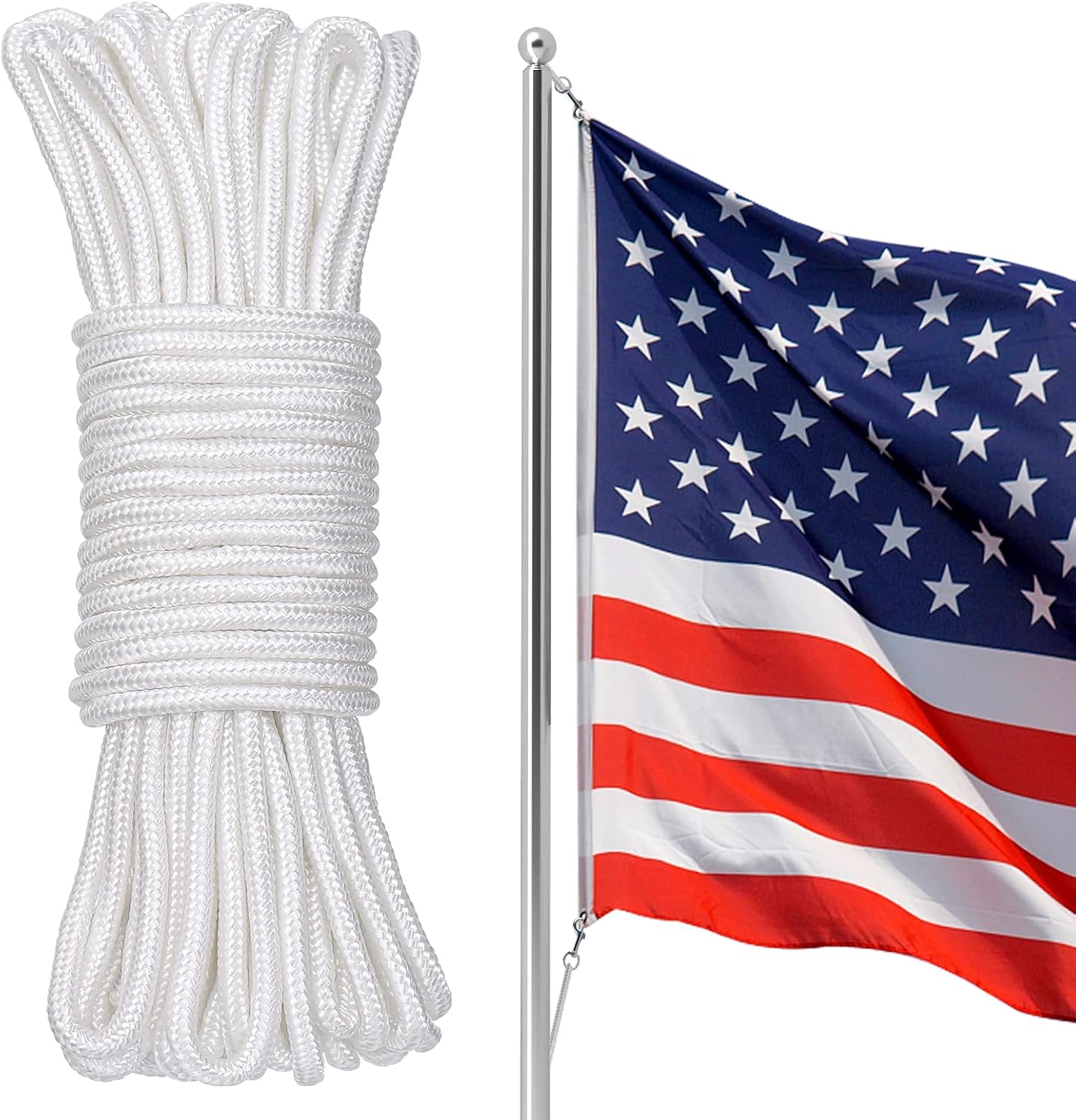 PAMASE Flag Pole Rope 50ft Halyard Flagpole Rope Replacement Accessories fits