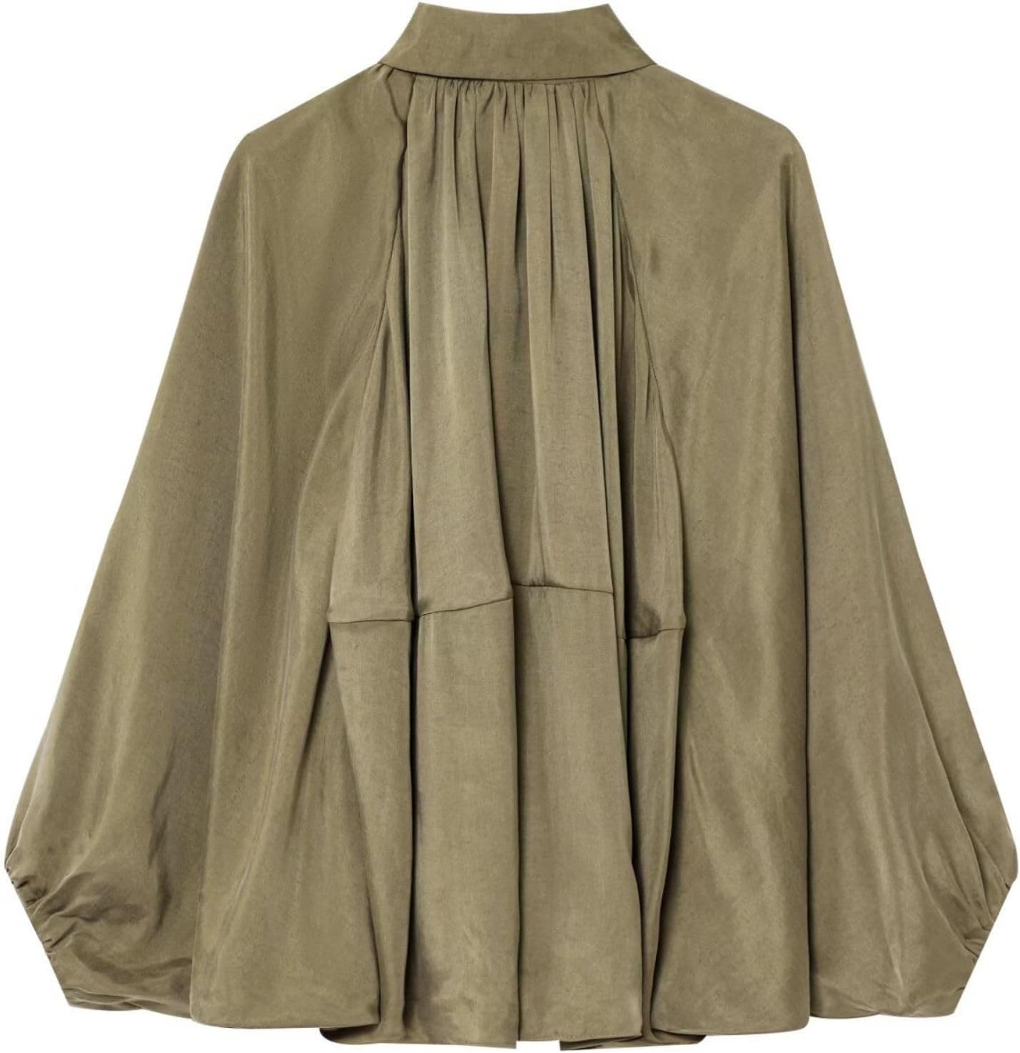 FindThy Women’s Puffed Bomber Jacket Trendy Lapel Collar Long Batwing Sleeve Front Zip Oversized Shirts - Image 4