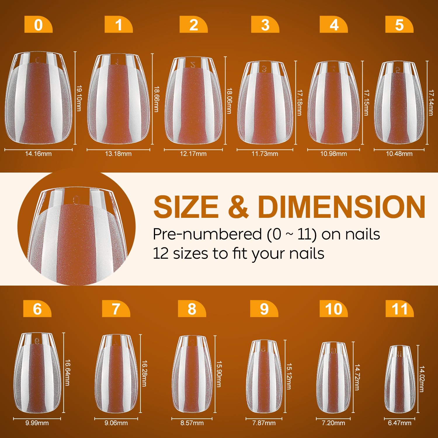 Nicedeco Clear Full Cover Natural False Nails, 216pcs, 12 Sizes, ABS Material, Gel X Nails for Extensions Acrylic Nails - Image 2