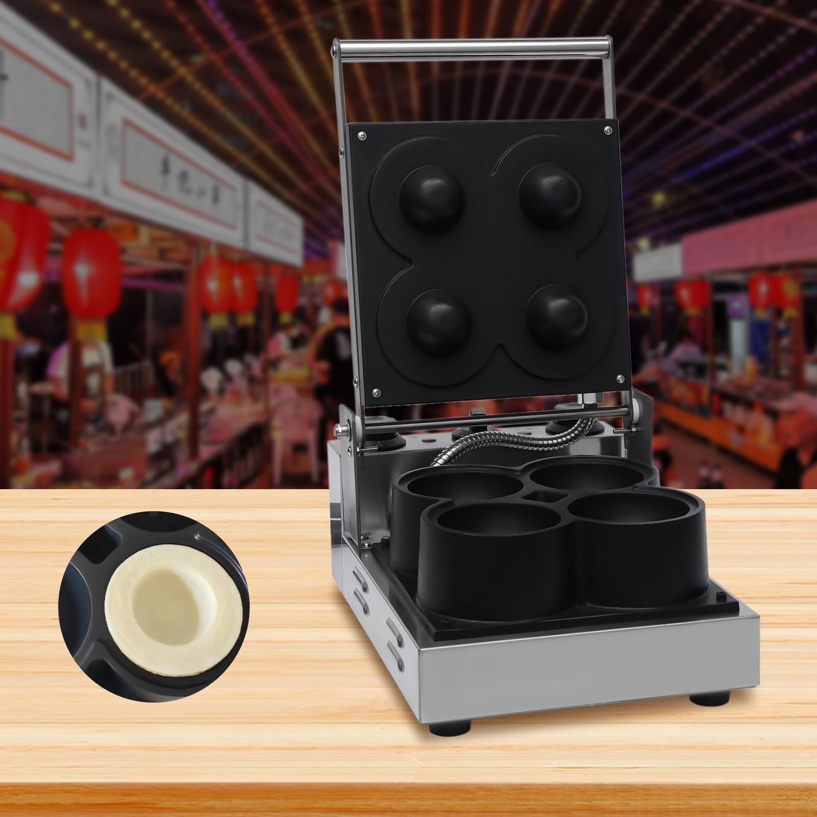 1800W Electric Chest Shape Waffle Baker, Commercial Stainless Steel Non-Stick Waffle Baker Machine Corn Dog Maker Waffle Bowl Maker, for home