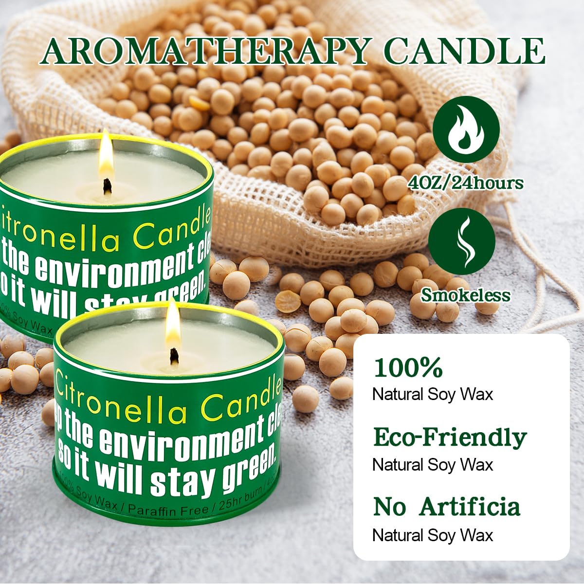 Citronella-Kerzen, Zitronengras-Duftkerzen, für drinnen und draußen, 118 ml, 2 Stück, reines Citronella-Öl und natürliches Sojawachs, langanhaltend, handgegossene Kerzen