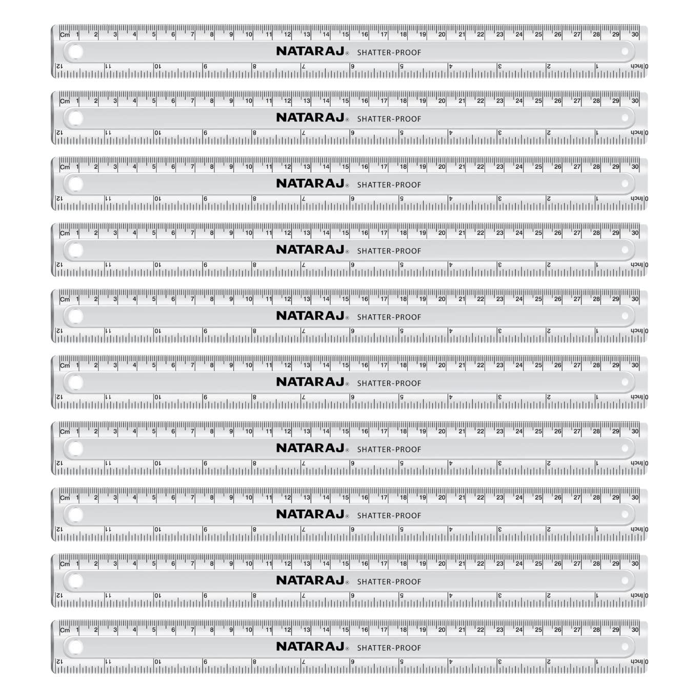 Nataraj 10 x Shatter Proof Transparent Rulers 30cm Scales, Smooth & Round Edges, Bold Markings For Accurate Measurements, Chip Resistance For School and Home - Sold By VR Angel