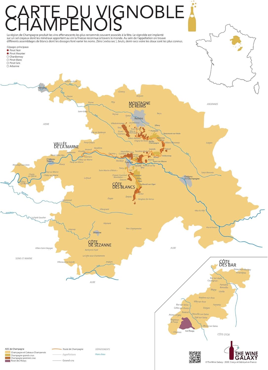 Idee Cadeau Carte Imprimee Du Vignoble De Champagne Format Standard 50x70cm Affiche Murale Sur Le Vin De Champagne Poster Avec Carte Des Vins De Champagne Amazon Fr Cuisine Et Maison