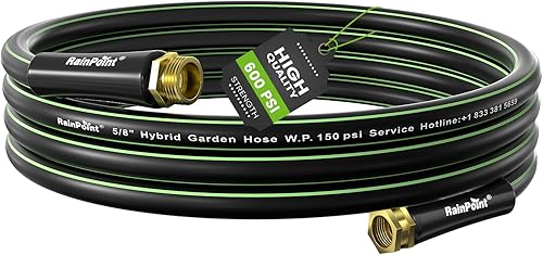 RAINPOINT Manguera de jardín corta de 15 pies x 58 pulgadas, manguera de agua resistente, flexible, ligera y duradera, manguera híbrida con mango