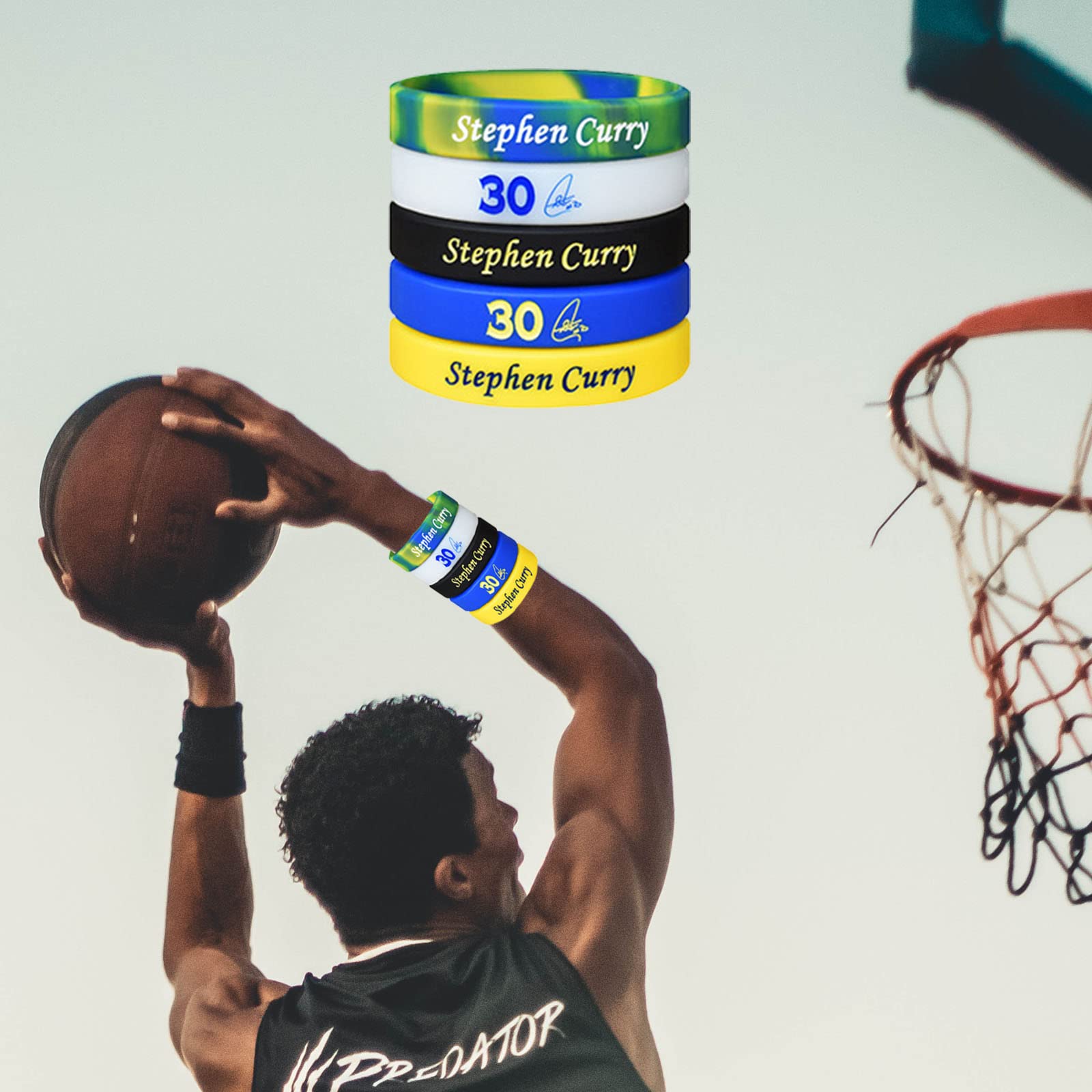 Pulseras de goma, 9 pulseras de silicona, accesorios de baloncesto con pulsera de baloncesto, llavero, collar, juego de regalo de baloncesto para hombre y adolescente