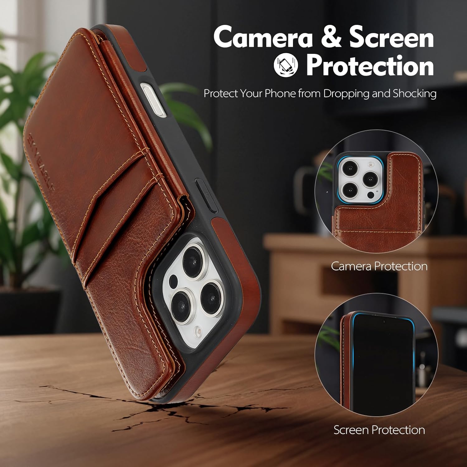 Compatible with Magsafe for iPhone 16 Pro Wallet Case with Card Holder,Women Men Phone Case PU Leather Kickstand Flip Protective Cover Credit Card Slots,for Apple 16 Pro 6.3",Brown - Image 5