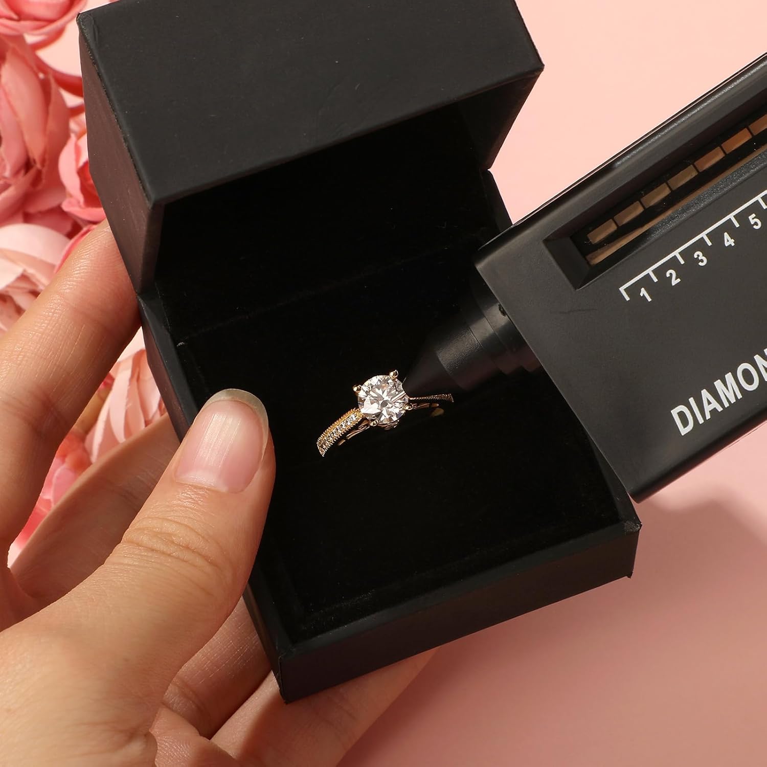 Jeulia Classic Moissanite Engagement Ring for Women; D Color Round Cut 925 Sterling Silver Wedding Ring Yellow Gold CZ Anniversary Promise Rings for Her with Jewelry Gift Box - Image 6