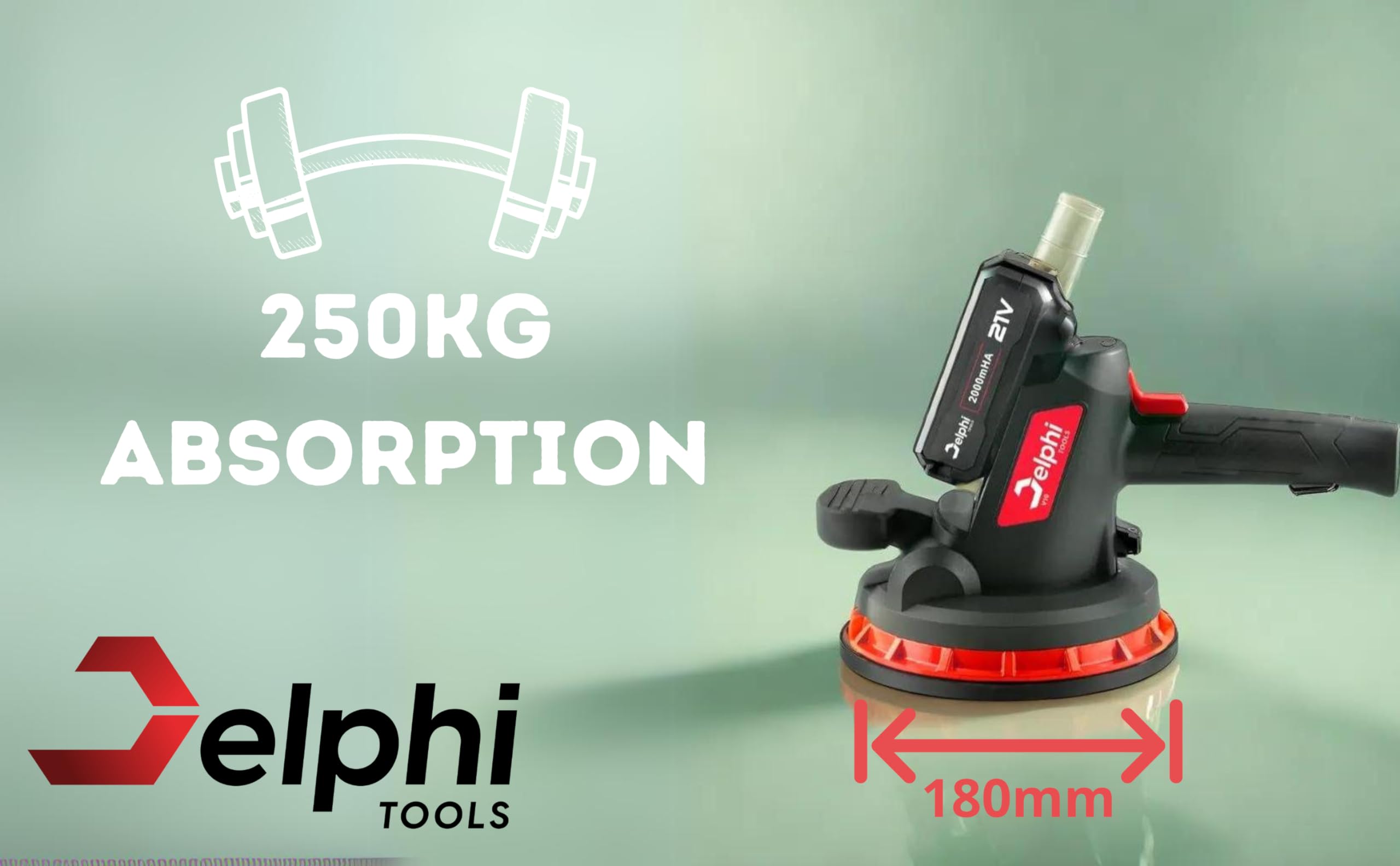 Delphi Macchina per piastrellista, 250 kg, assorbimento, 6 livelli di velocità, vibratore manuale per piastrelle, 2000 mAh, batteria 18 cm, ventose