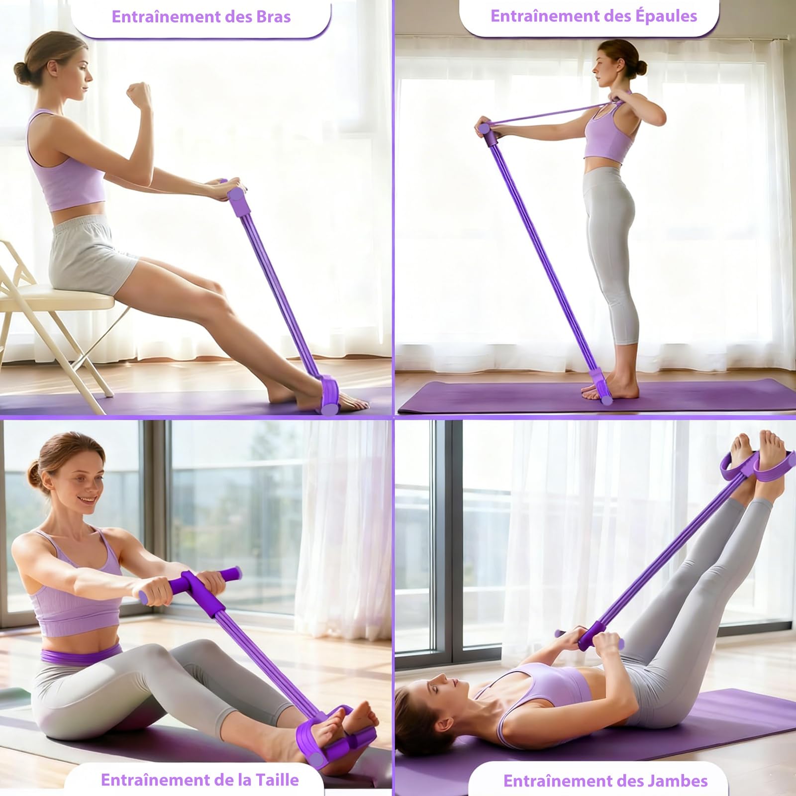 Bande de Résistance 6 Tubes avec Pédale - Élastique de Fitness pour Abdominaux, Cuisses, Bras