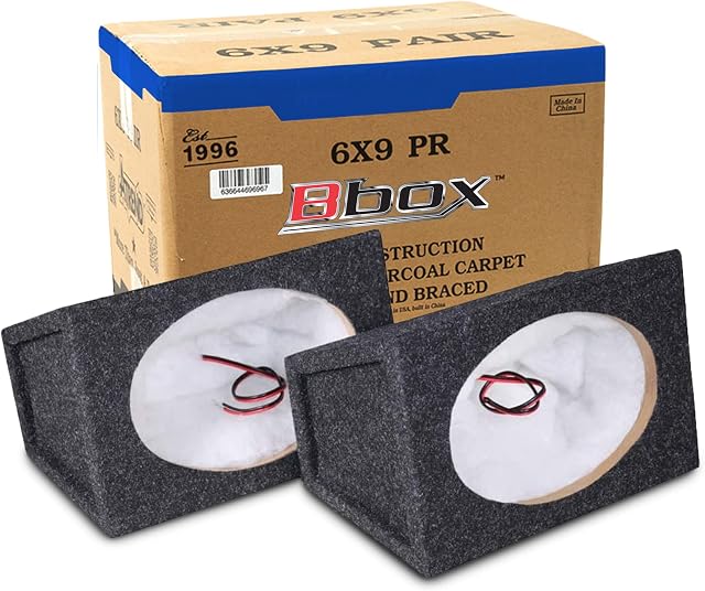 Atrend Bbox Pro Audio Tuned Car Speaker Boxes & Enclosures - 6x9 Speaker Box for Great Sound Quality for Home & Vehicle - Nickel Finish Speaker Terminal w/ 18 Gauge Audio Cables - Set of 2 - Charcoal