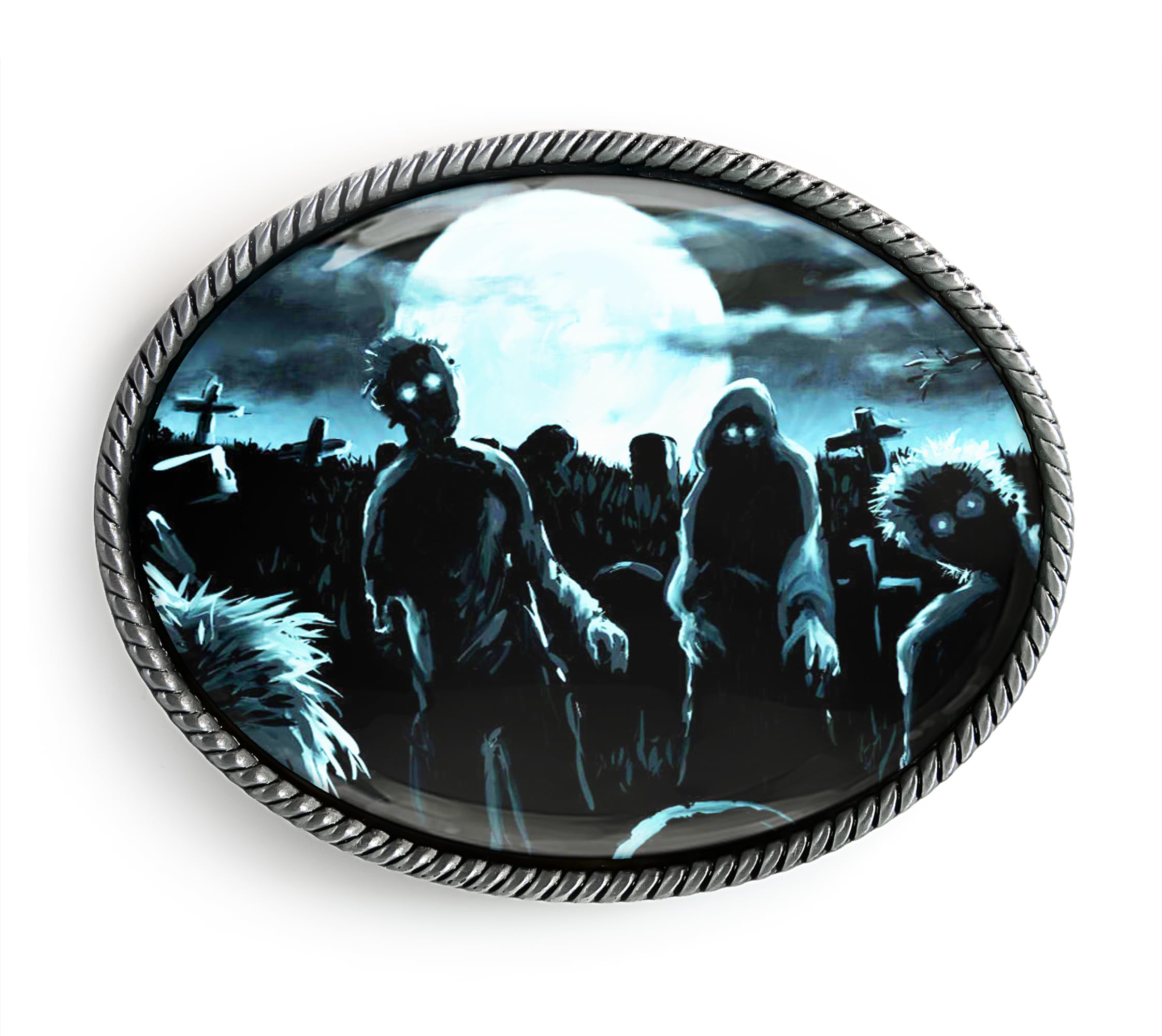 Zombie Belt Buckle - Apocalypse Virus Horror Movie Handmade Artisan Buckle (Antique Silver)