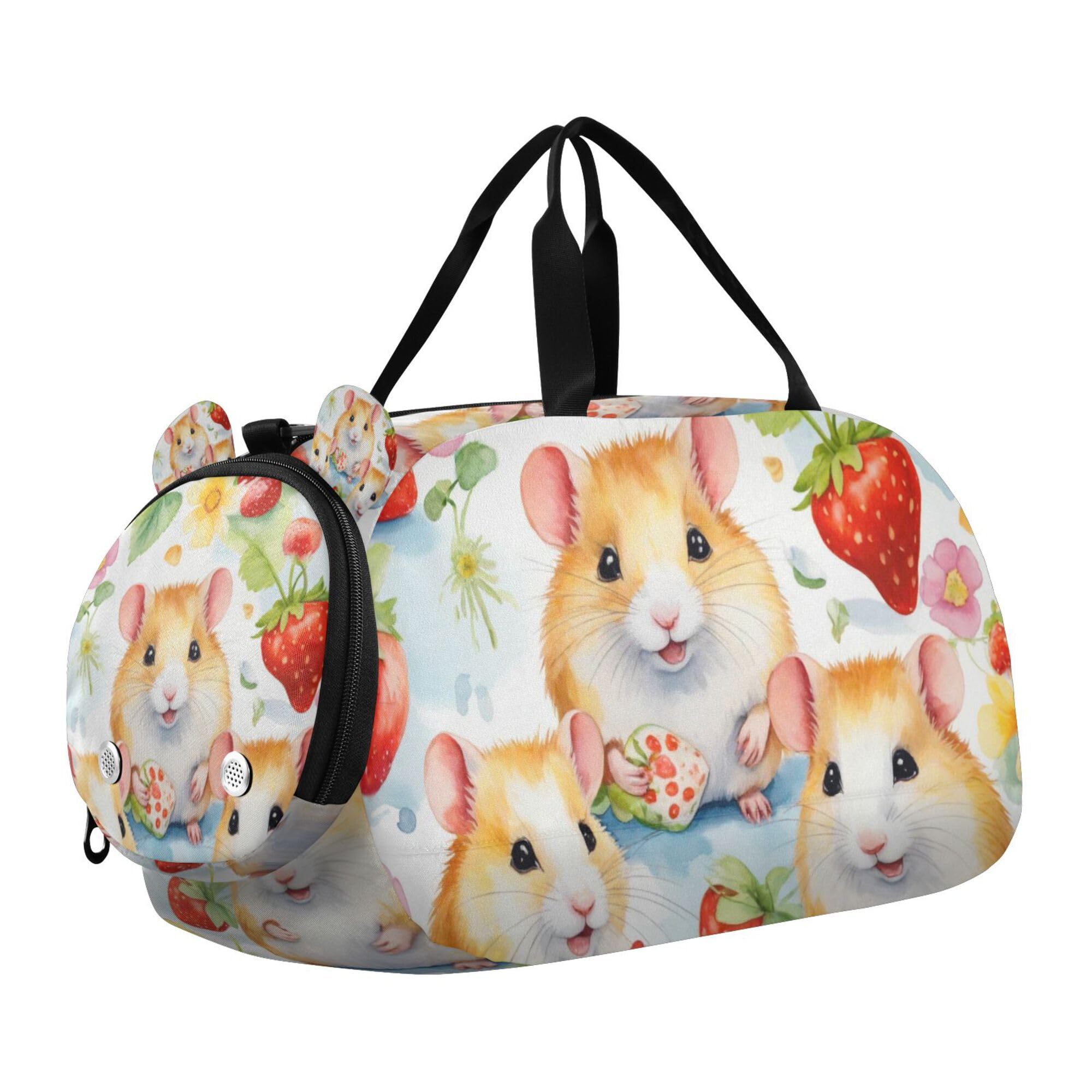Glaphy Watercolor Cute Hamsters Duffle Bag for Toddler Boys Girls, Gym Sports Bag with Shoe Compartments, Kids Travel Overnight Weekender Shoulder Bag