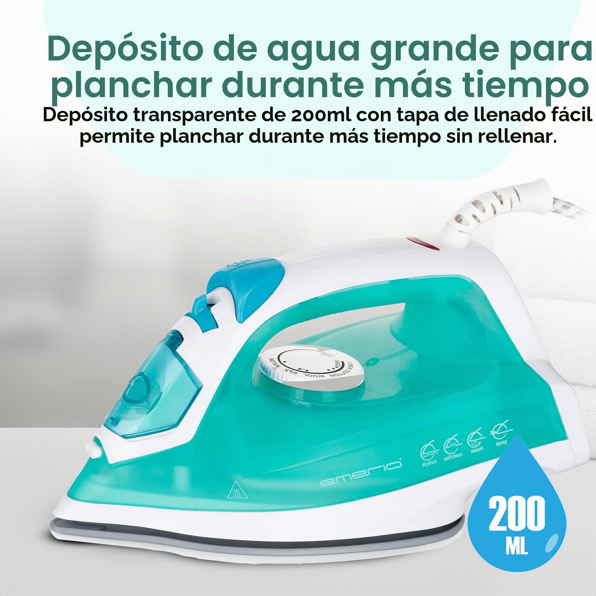 Emerio SI-110298.4 - Plancha de vapor (2000 W, suela de cerámica, autolimpieza, función de pulverización de agua, antigoteo, vapor vertical, depósito de agua generoso de 200 ml, SI-110298.4)