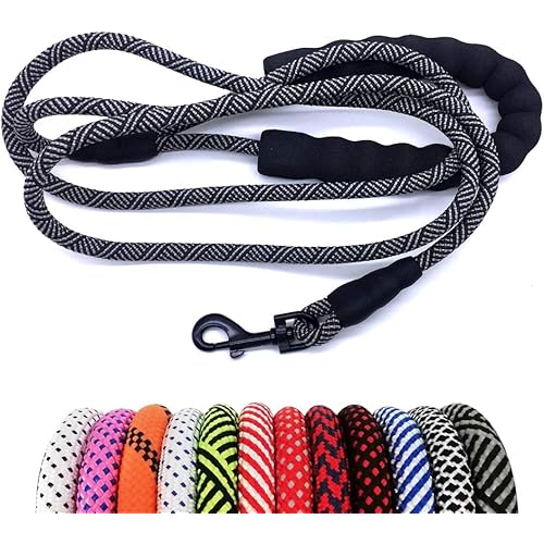 MayPaw Heavy Duty Rope Dog Leash, 1/4" x 6FT Nylon Pet Training Leash, Soft Padded Handle Thick Lead Leash for Small Dogs (1/4" 6', Black)
