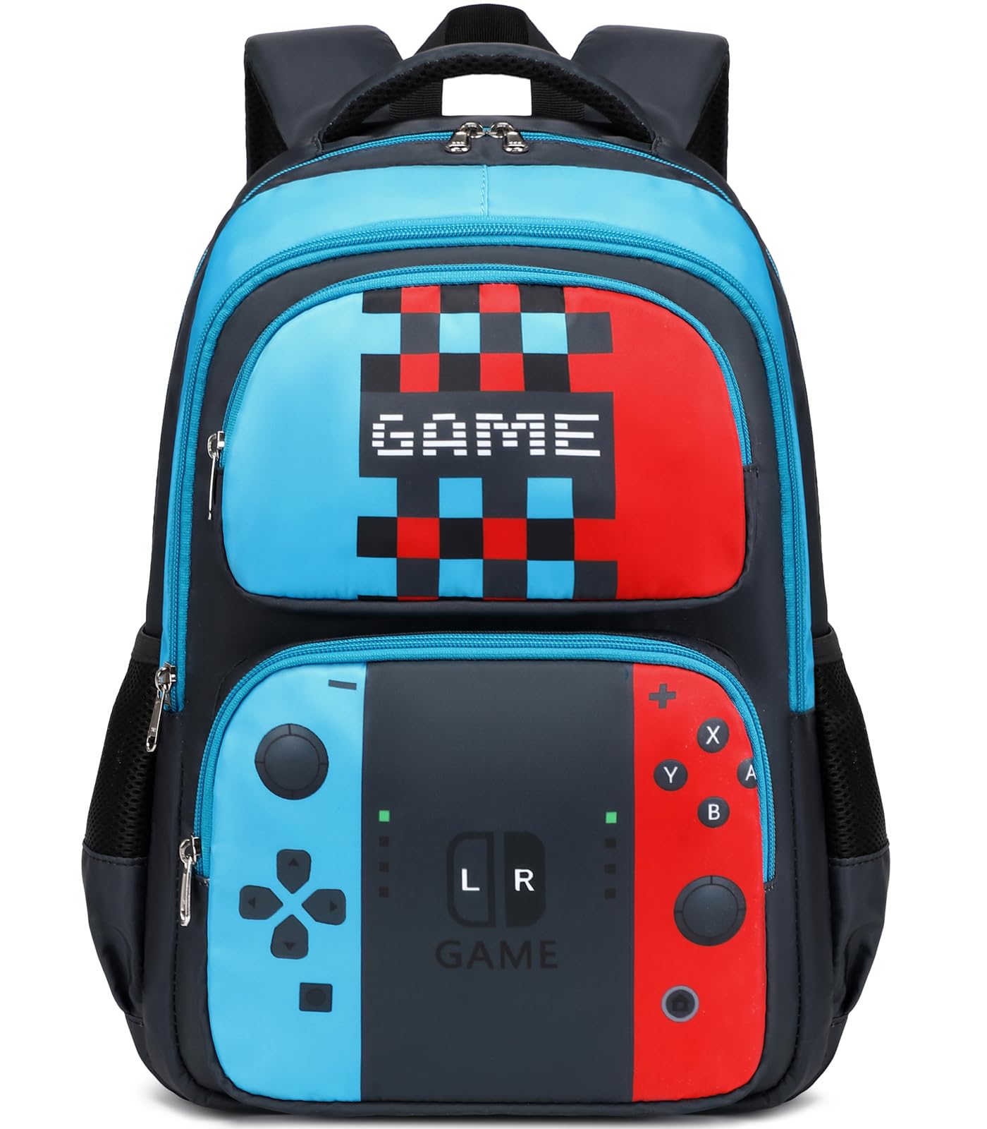 JIANYA Kids Backpack for School Boys Gamer School Bag Travel Backpack for Elementary Kids Children Red Blue