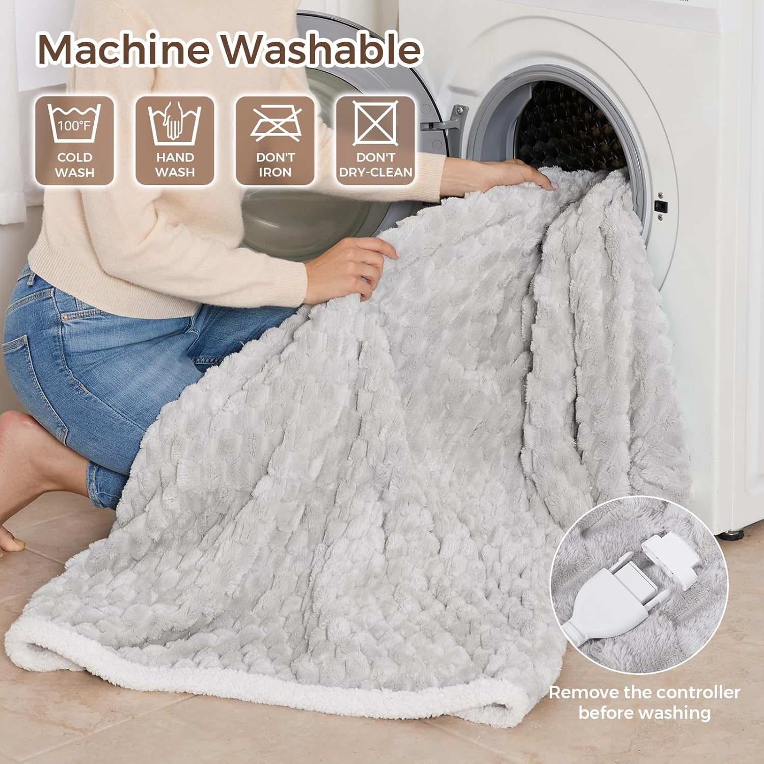 Electric Blanket Heated Throw, Soft Flannel & Sherpa Wearable Heated Blanket Hoodie, Heated Shawl Wraps for Gift with 6 Heating Levels & 12H Auto Off, ETL Certified, Home Office 40x70 Inch, Grey Plaid - Image 8