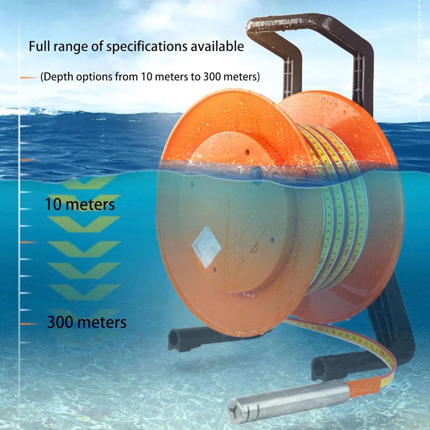 Indicador electrónico de nivel de agua, medidor de profundidad de sonda de acero inoxidable con cinta, medidor de inmersión portátil para perforación de pozos y monitoreo del nivel de agua