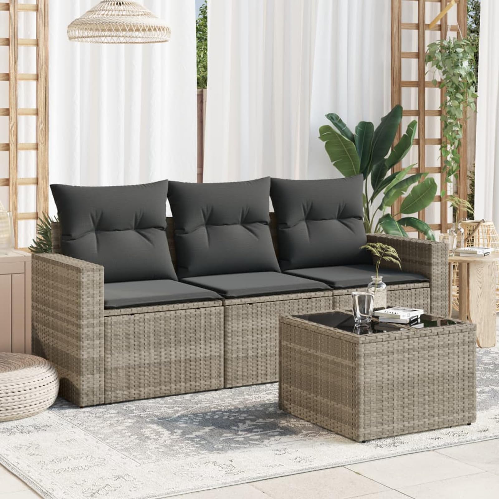 Canapé de jardin en polyrotin avec coussins moelleux pour un confort d'assise durable