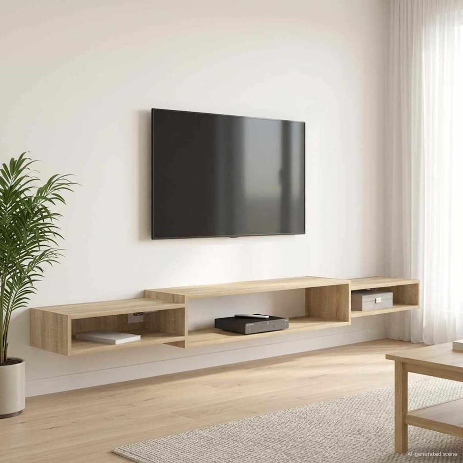 Gecheer Wandmontierter TV-Schrank Wandhalterung Sonoma-Eiche, Moderne TV Lowboard Fernsehschrank für Home-Cinema Gamerzimmer Wohnungen Büro8006015