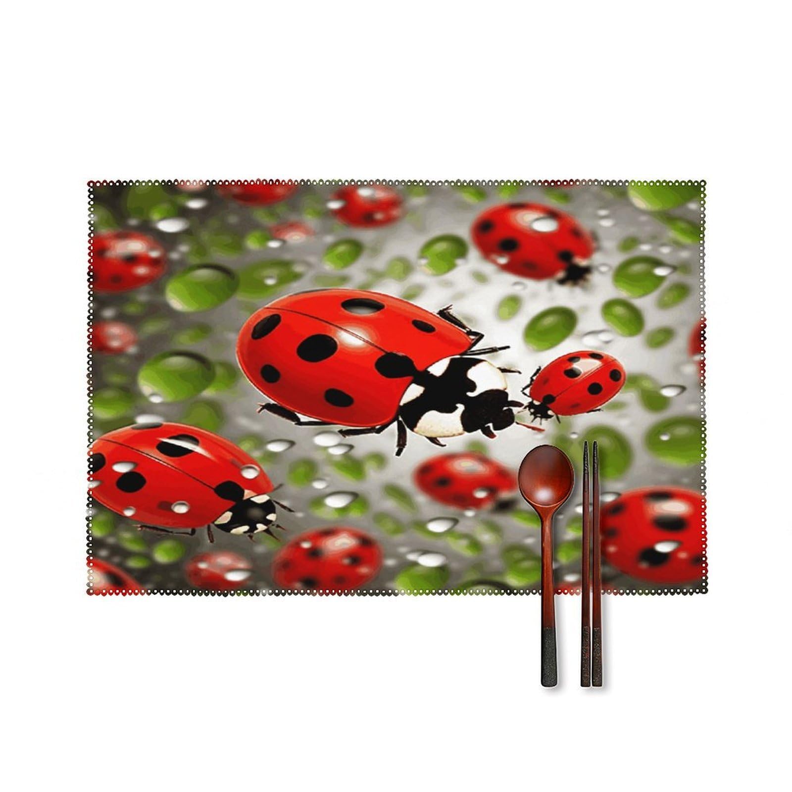Ladybug Placemats Set of 4 Heat Resistant Non-Slip Place Mats Reusable Dining Table Mats Canvas Place Mat Anti-Fading Waterproof Placemats for Dining Table Decor