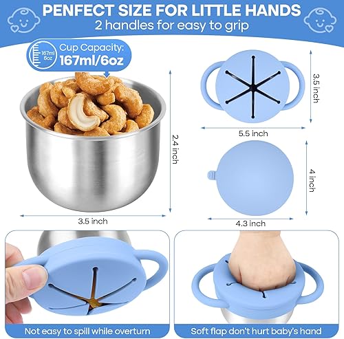 Miniatura 2 de Paquete de 2 vasos de acero inoxidable para niños pequeños, a prueba de derrames, con tapas y asas de silicona extraíbles, aptos para lavavajillas,