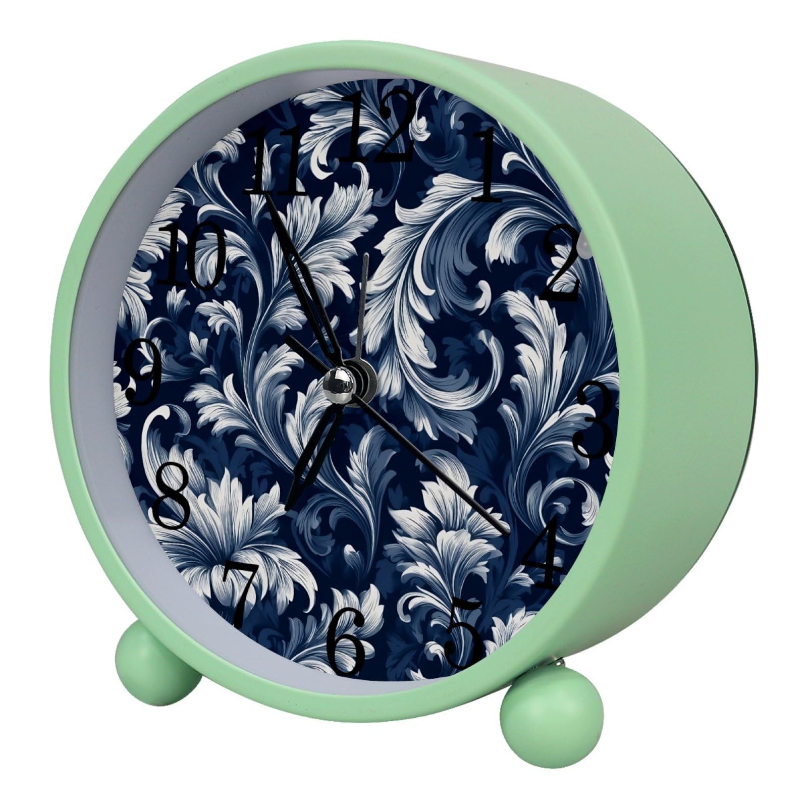 etoenbrc Watercolor Tropical Leaves Round Battery Operated Bedside Alarm Clock Non-Ticking Desktop Silent Analog Alarm Clock with Light