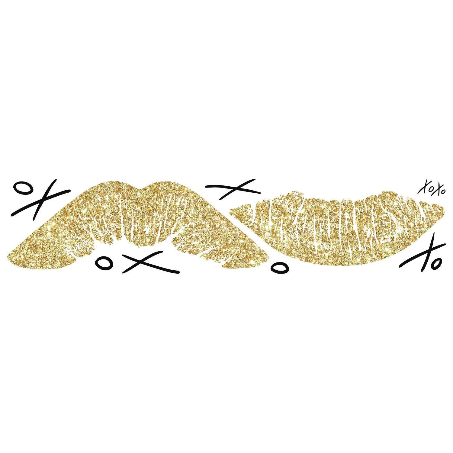 RoomMates XOXO Lips Peel and Stick Wall Decals with Glitter, Gold
