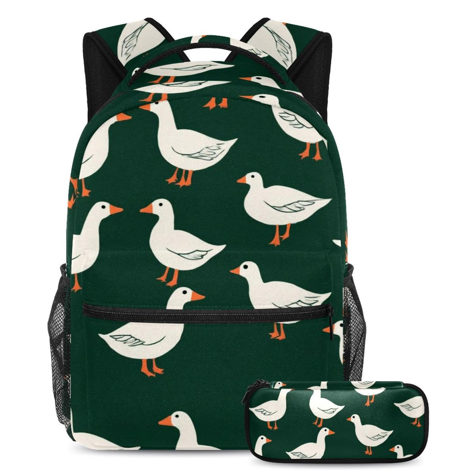 Luoweisi Unisex Multicolor 17 Goose School Backpack And Pencil Case Set For Teens Girls Boys Lightweight Bookbag Travel Rucksack