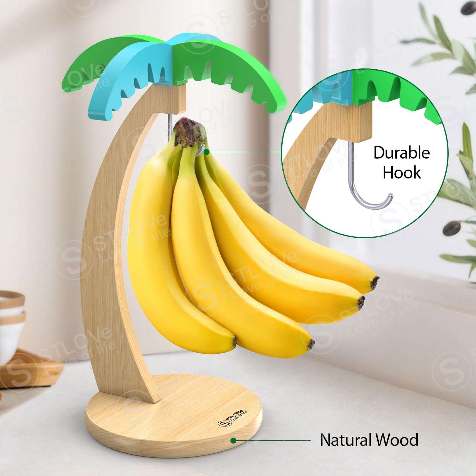 Porte-Bananes | Support Suspendu Pour Bananes - Base En Bois Avec