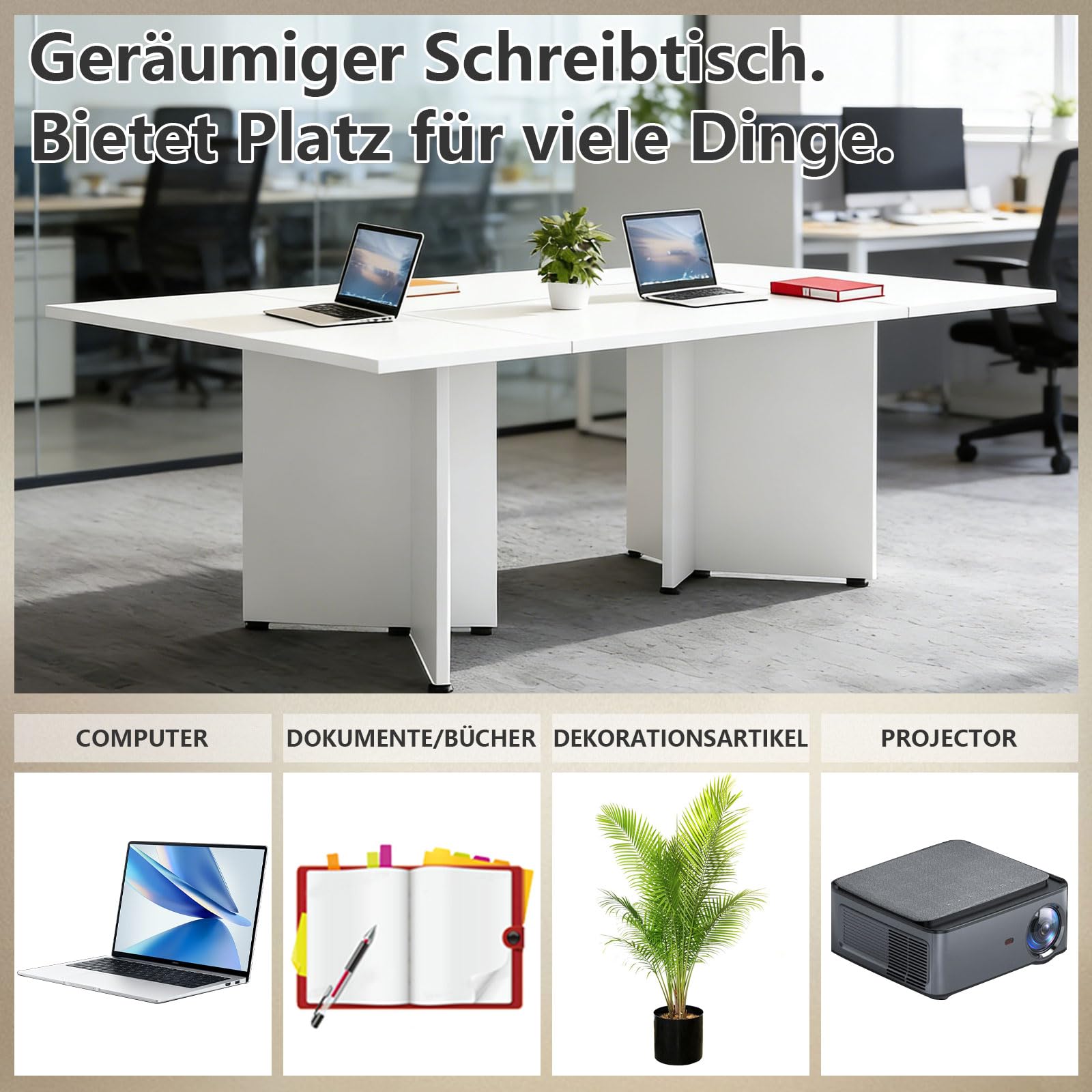 Modularer Konferenztisch Erweiterbar, Großer Besprechungstisch für 4-12 Personen, Schreibtisch Büro Tisch für Konferenzraum, Schulungsraum und Arbeitsplatz