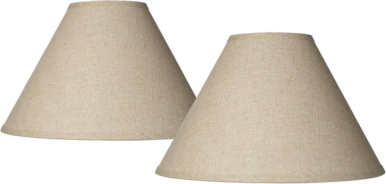 Set of 2 Empire Lamp Shades Fine Burlap Beige Large 6" Top x 17" Bottom x 11.5" High Spider with Replacement Harp and Finial Fitting - Springcrest