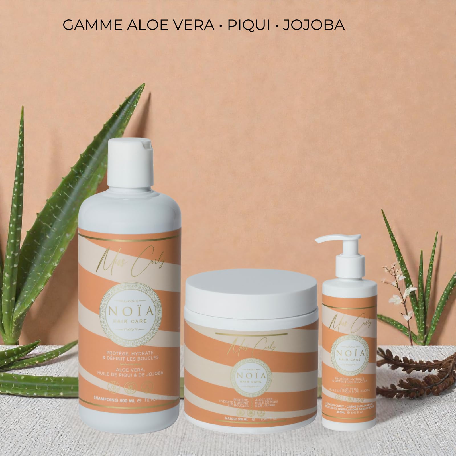 NOÏA HAIR – Coffret Trio Professionnel CURLY – Shampoing 500ml + Masque 500ml + Sérum 250ml – Hydratation & Anti-Frisottis – Définition des Boucles – Cheveux Bouclés, Frisés et Crépus