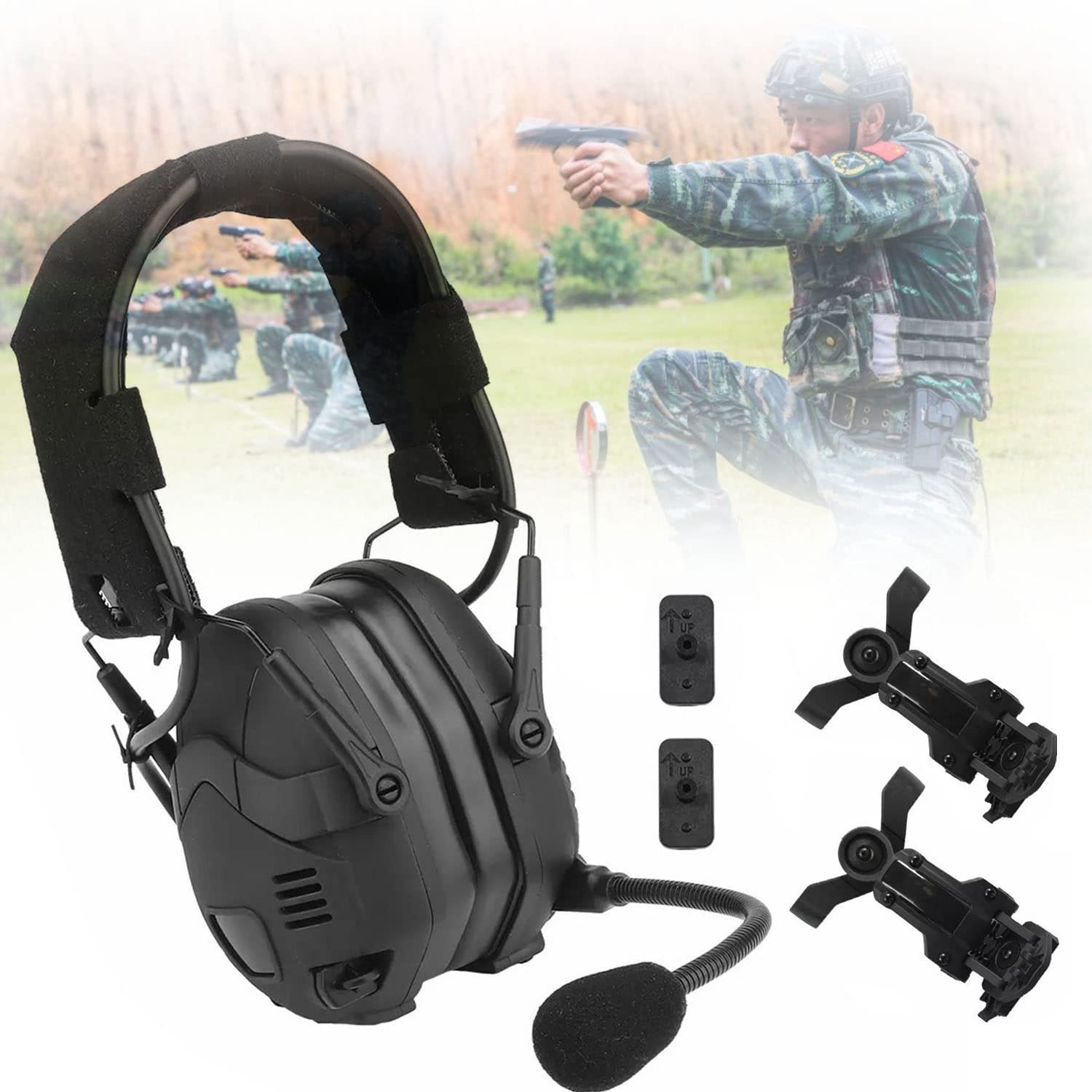 Auriculares tácticos de Tiro Bluetooth - SNR-31DB Auriculares antirruido - Orejeras de Caza y Tiro con micrófono y amplificación de Sonido - para protección auditiva,Black