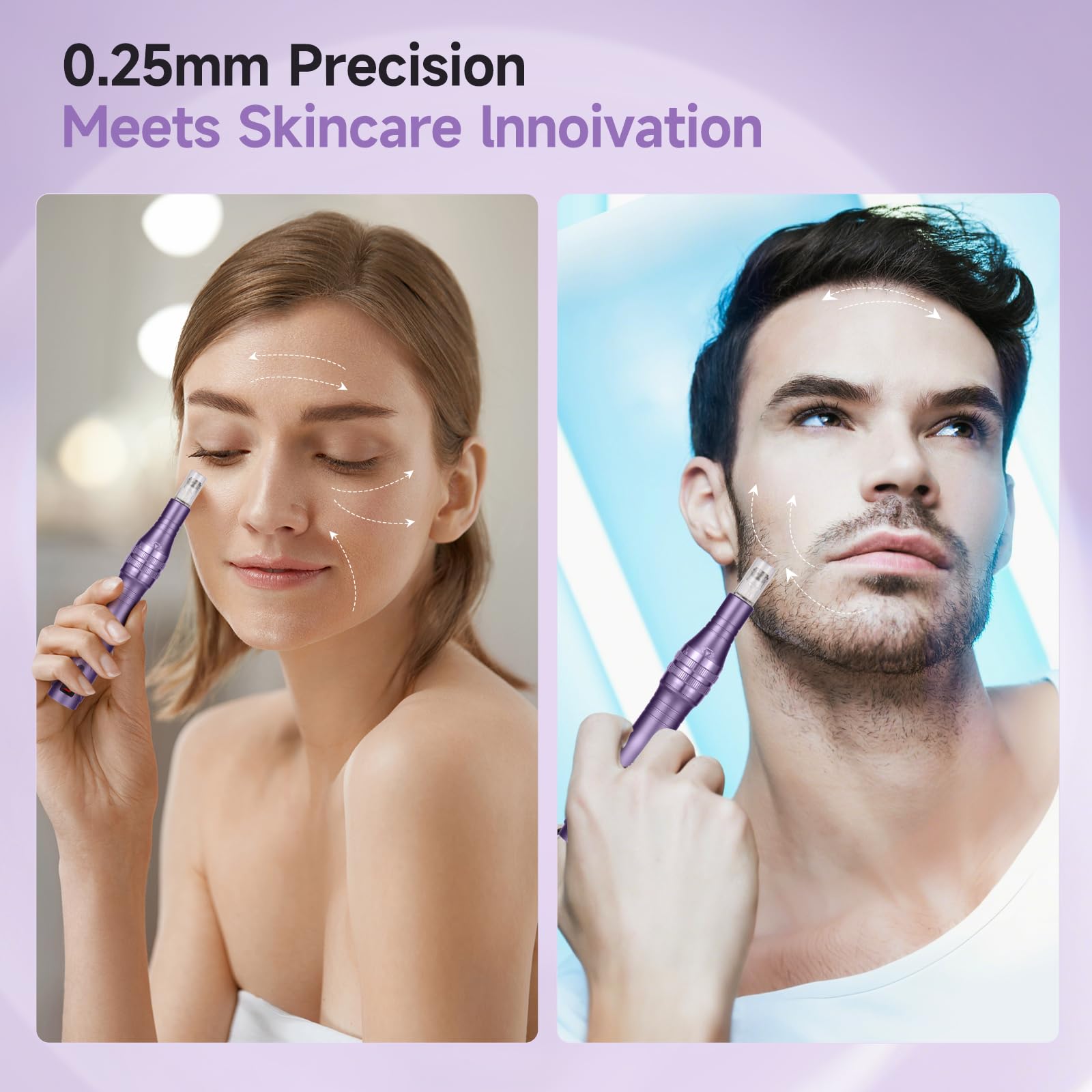 Microneedle Derma Roller Pen - Professional Microneeding 0.25 mm Derma Roller Beauty Pen - Microneedles Roller Pen for Women Men Tools (Purple)