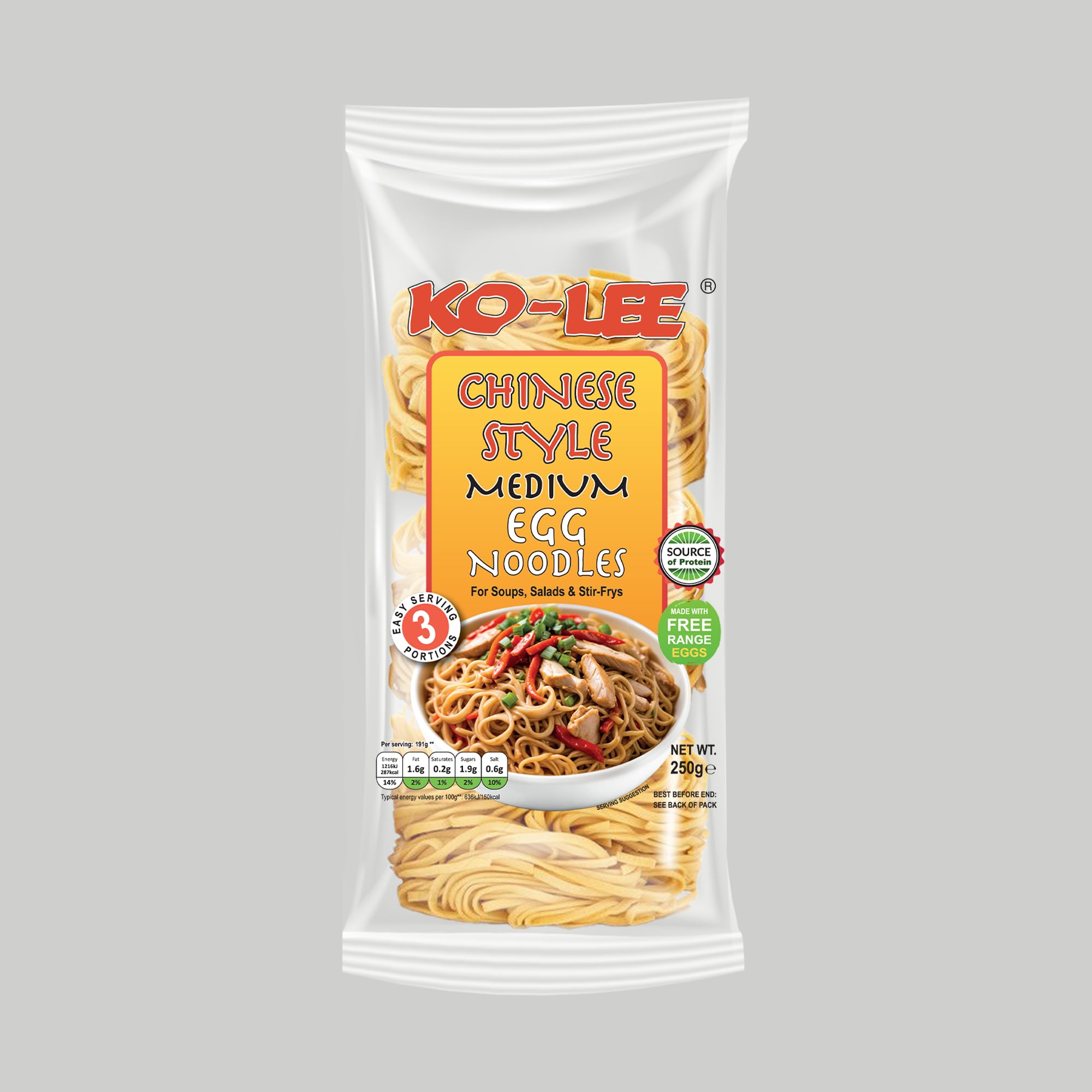KOLEE Chinese Style Medium Egg Noodles | Made with Free Range Eggs | Source of Protein | Noodles That Inspire (Pack of 12)