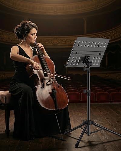 Miniatura 6 de Vekkia Atril para Partituras - Atril de Música Profesional Portátil de Metal Perforado con Bolsa de Transporte, Soporte de Música Plegable